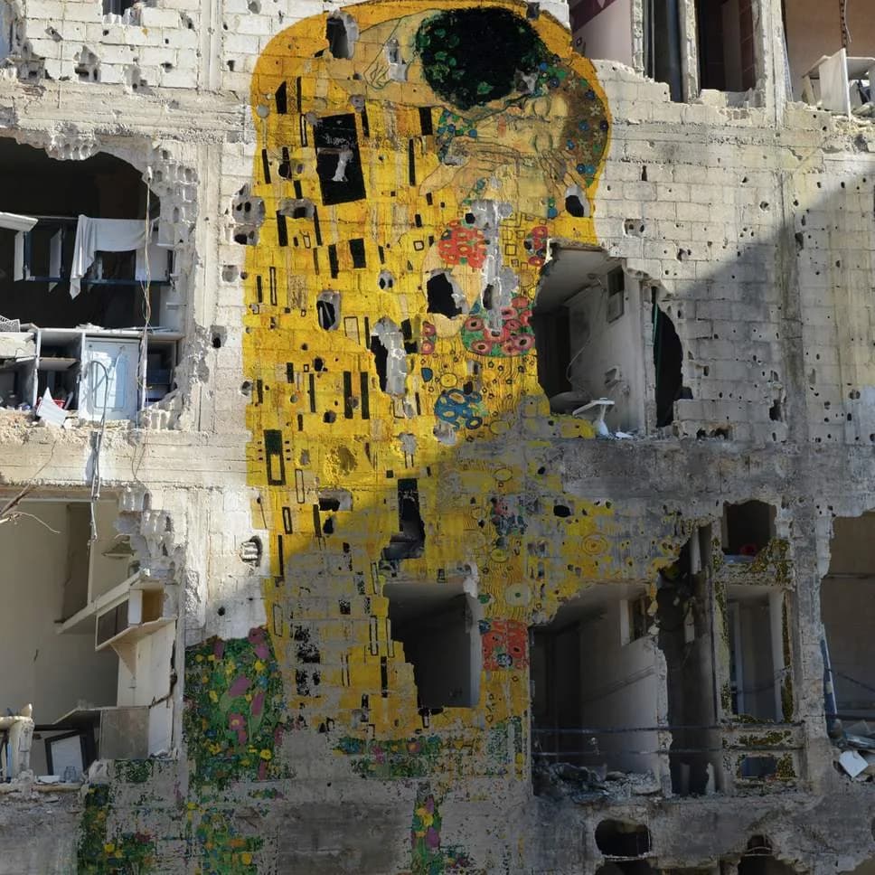 Artwork on a damaged building