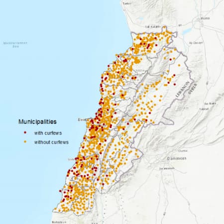 Map of Lebanese municipalities with and without curfews
